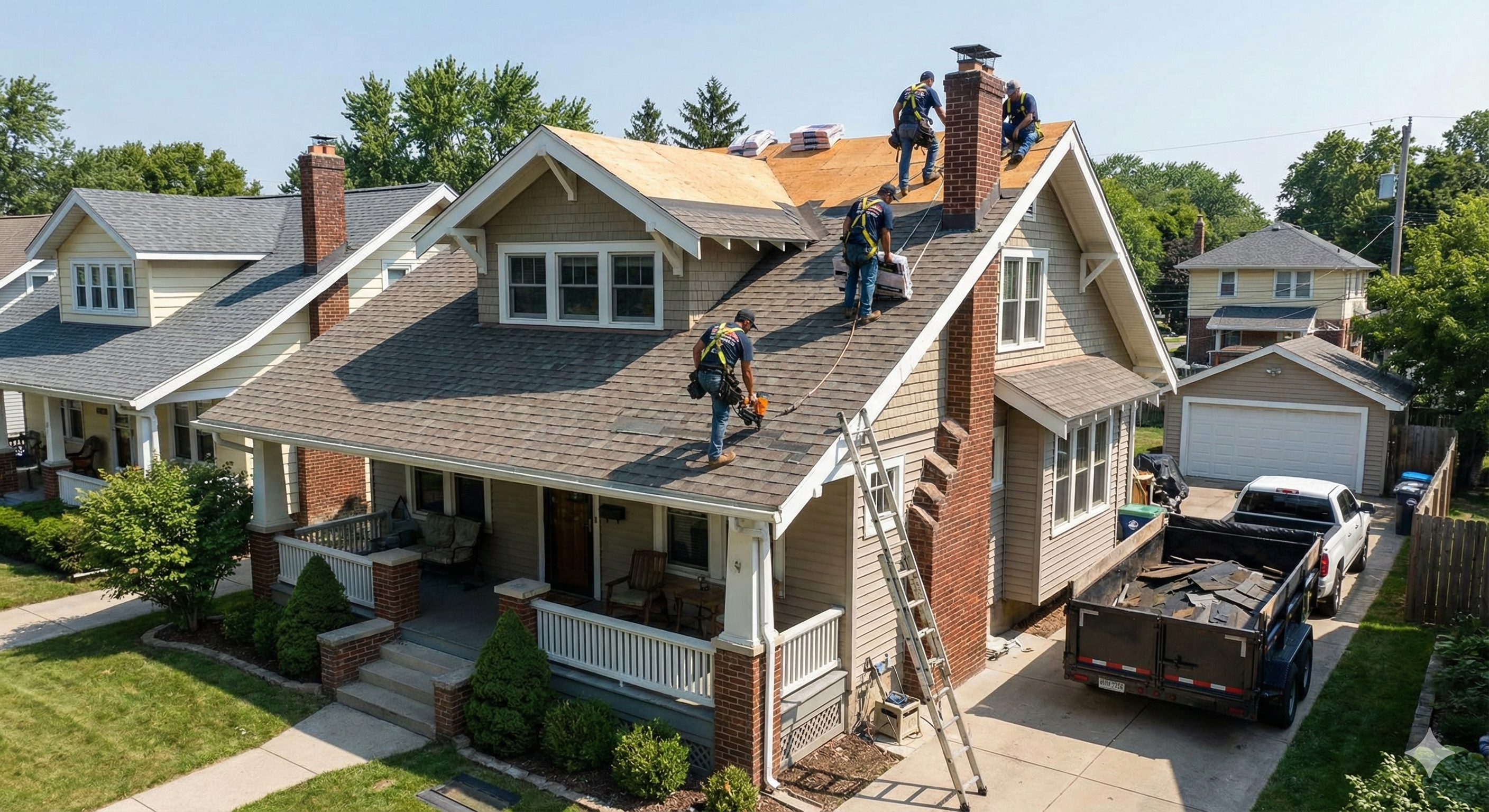 Professional roofing experts working on residential roof installation in Los Angeles